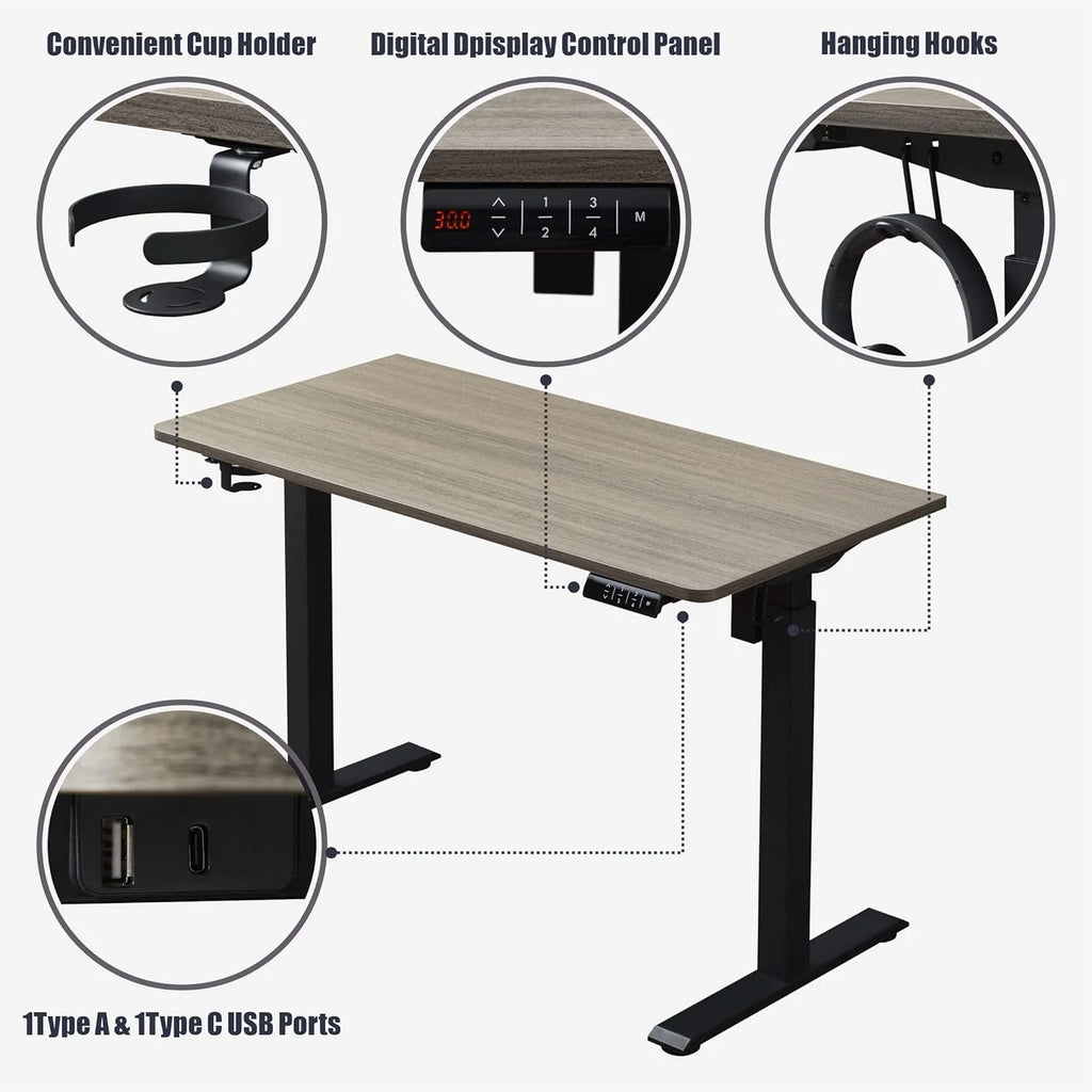 Electric Height Adjustable Standing Desk, 48" Wooden Computer Desk, Grey Oak X284