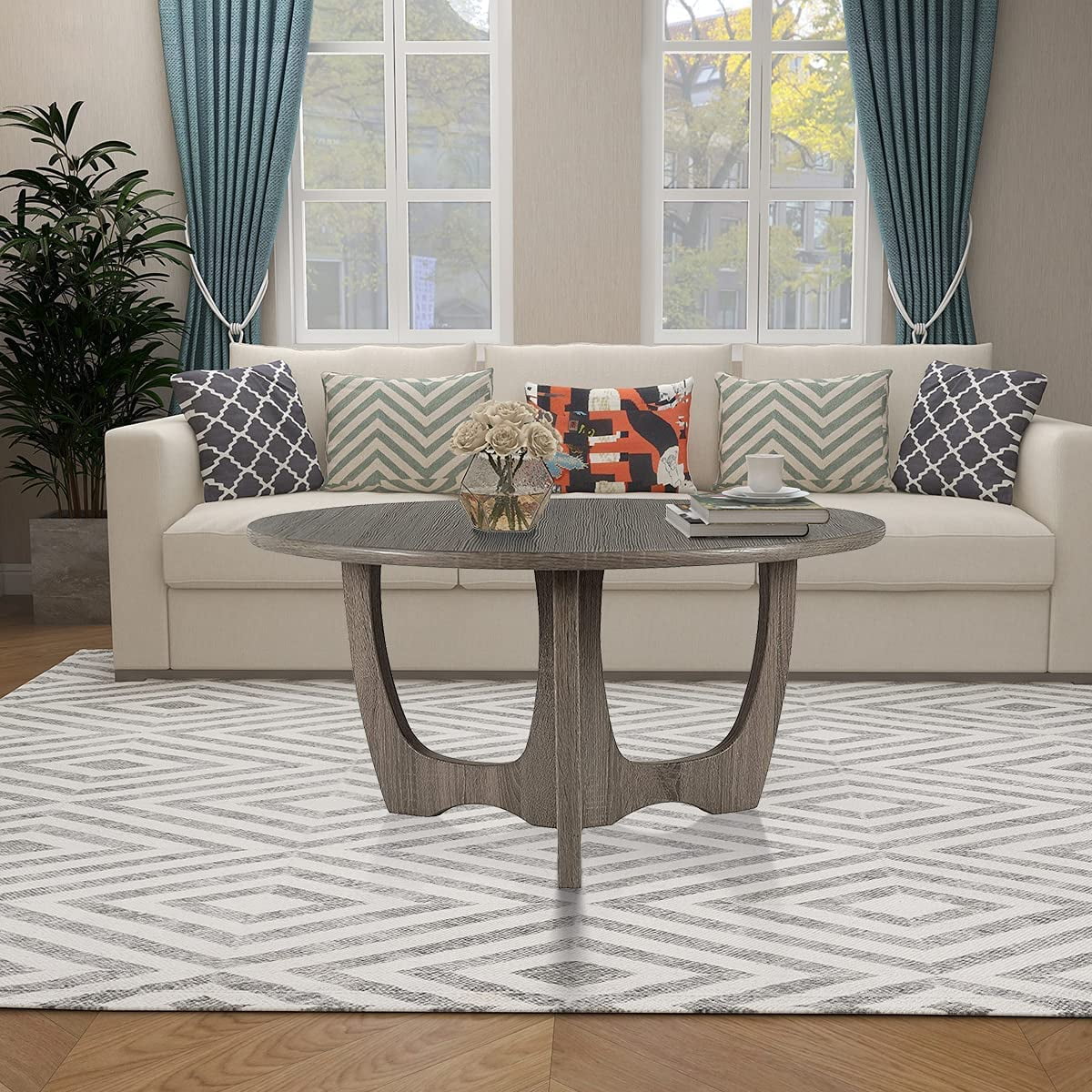Wooden Round Coffee Table 35.5 x 18 Inches Gray N604022