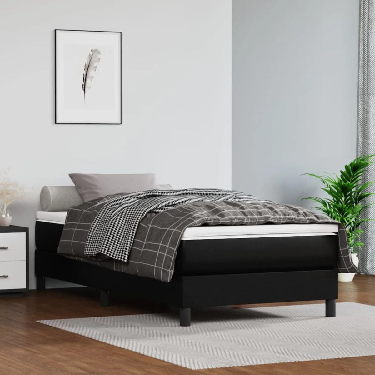 Black Faux Leather Pocket Spring Bed J1284