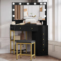 Black Corner Vanity Desk with Mirror and 6 Drawers B5653