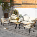 Beige Wicker Bistro Set Sectional Sofa Chairs C56540