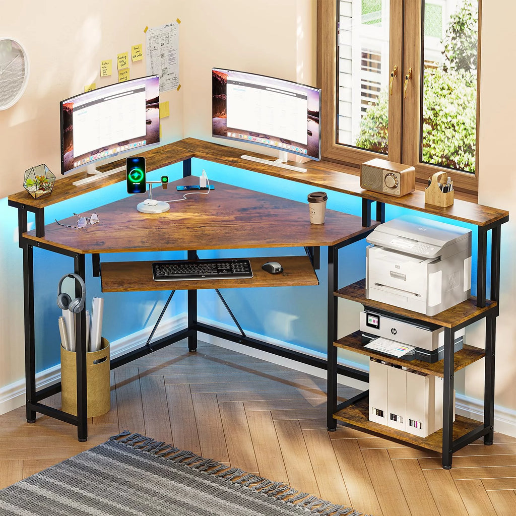 Rustic Brown Computer Desk with USB Charging Ports P65032