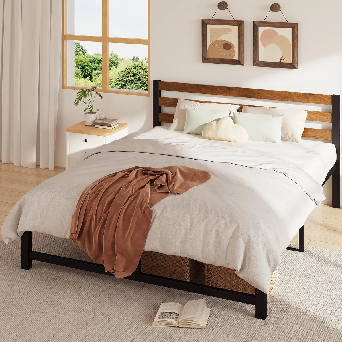 Queen Platform Bed Frame with Headboard E55332