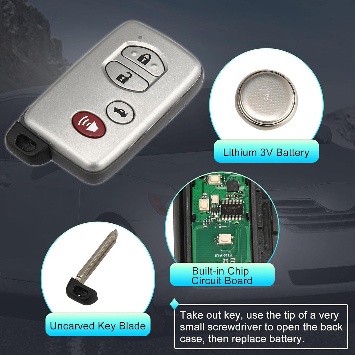 Replacement Keyless Entry Remote Car Key Fob 314.3Mhz 4 Buttons K212