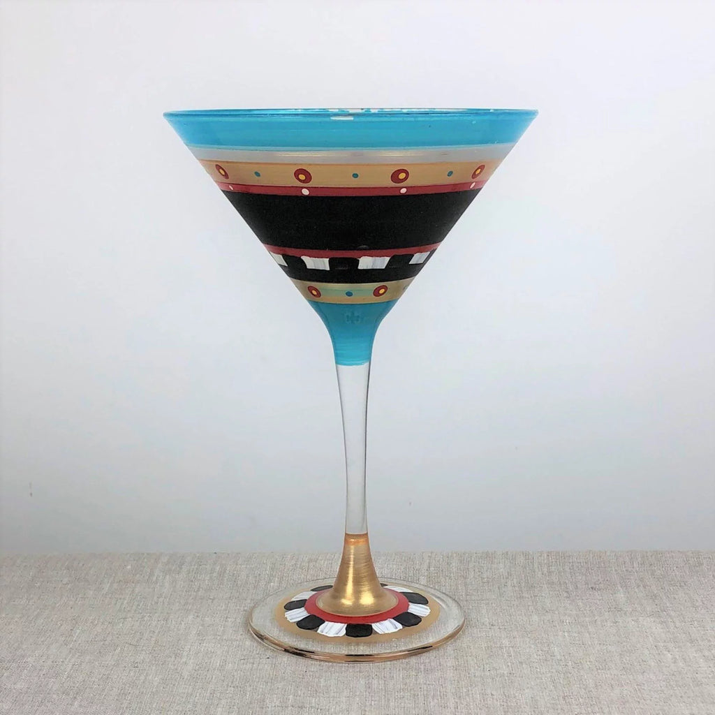 Set of 2 Blue Mosaic Hand Painted Martini Drinking Glasses B161