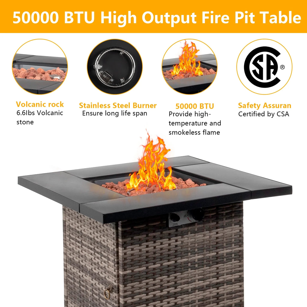 28 Gas Outdoor Fire Pit Table 50,000 BTU Auto-Ignition Propane Wicker Gray M686858