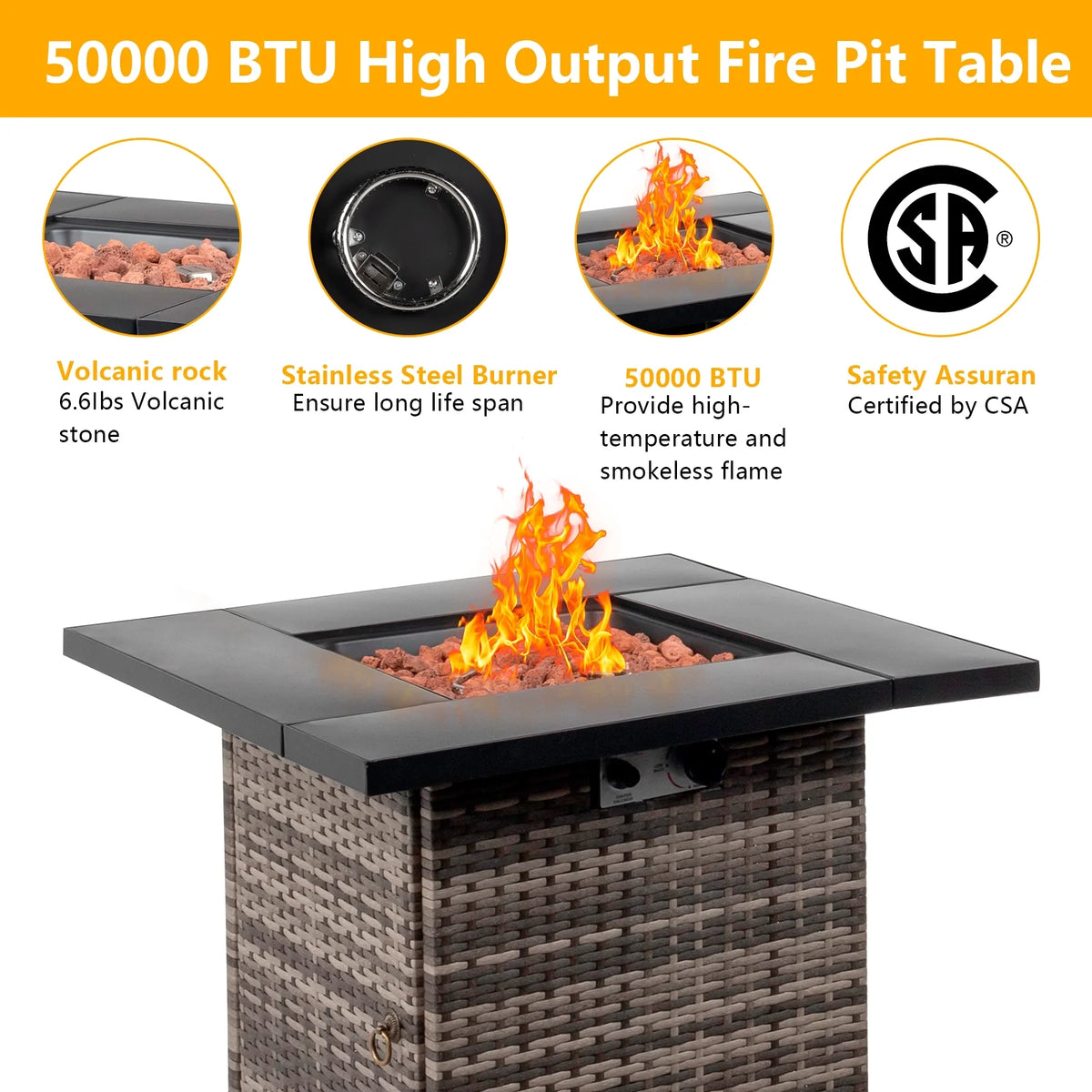 28 Gas Outdoor Fire Pit Table 50,000 BTU Auto-Ignition Propane Wicker Gray M686858