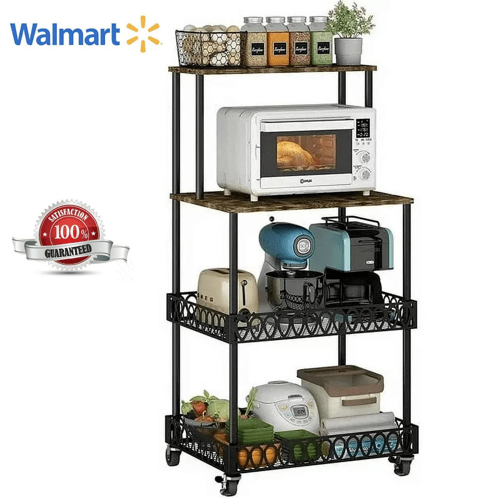 4-Tier Baker's Rack 48 inch Kitchen Storage Organizer with Metal Wheels L965008