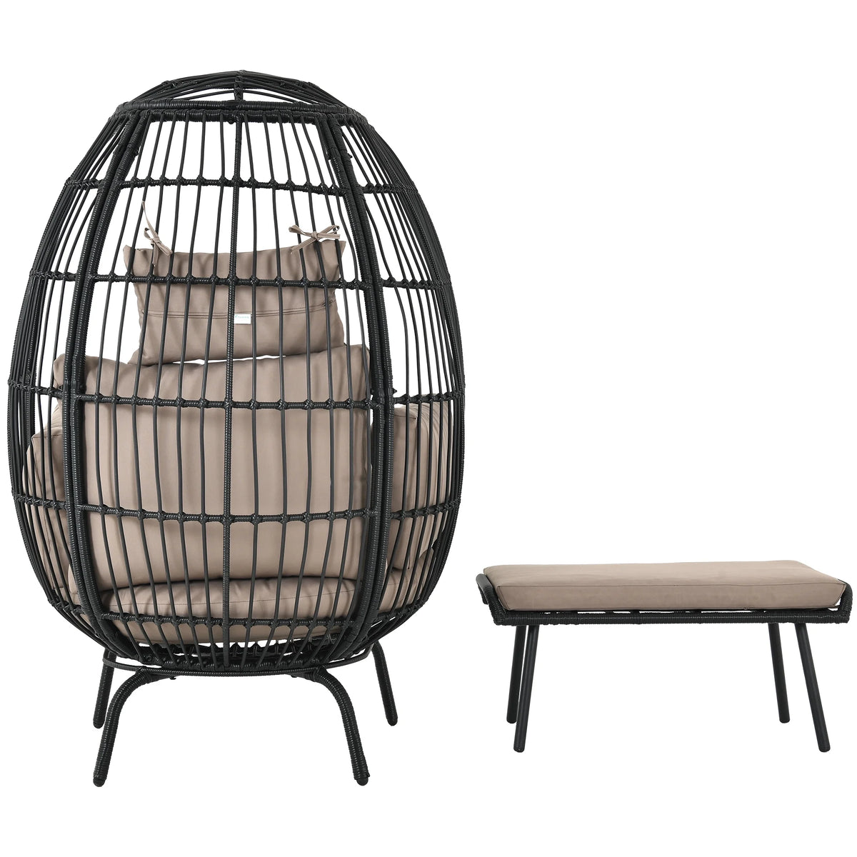 Wicker Egg Chair with Ottoman, Stand, Cushions S44733