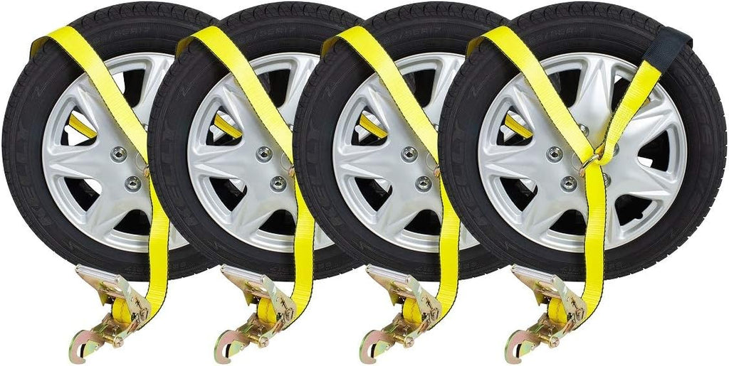 4 Pack 2 x 12' Car Tie Down Ratchet Strap with Chain Anchor E68801