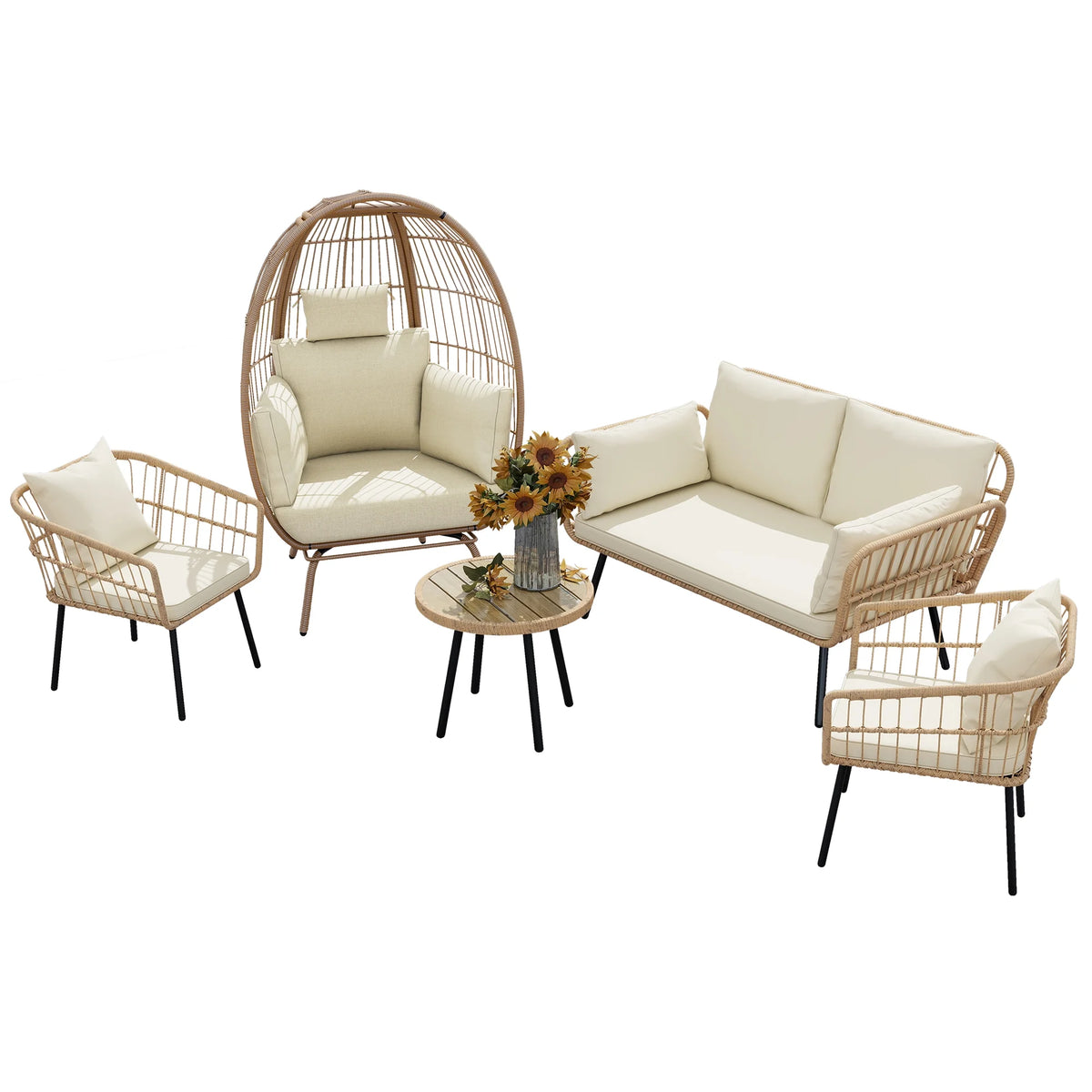 Beige Wicker Bistro Set Sectional Sofa Chairs C56540