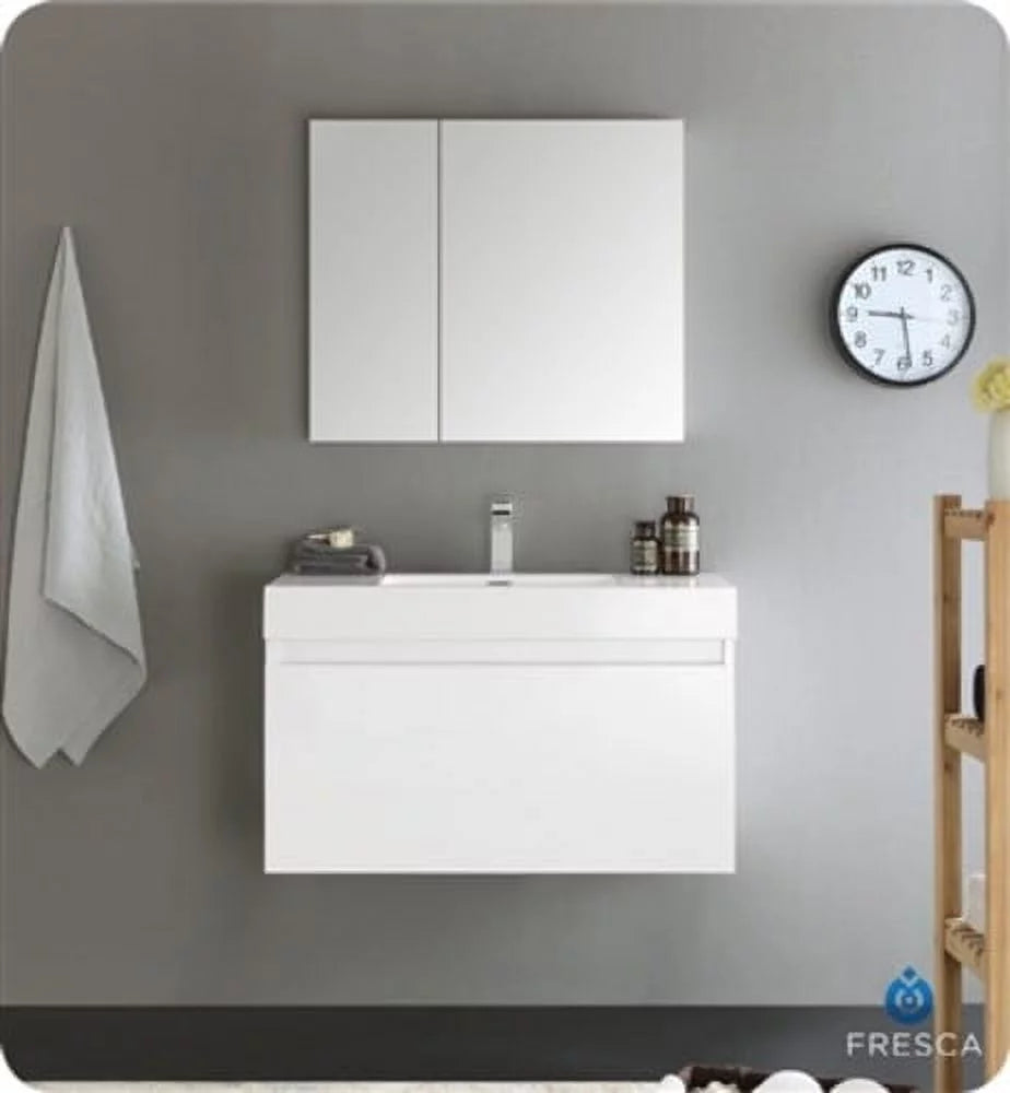 36" Teak Wall Hung Bathroom Vanity & Medicine Cabinet O47052