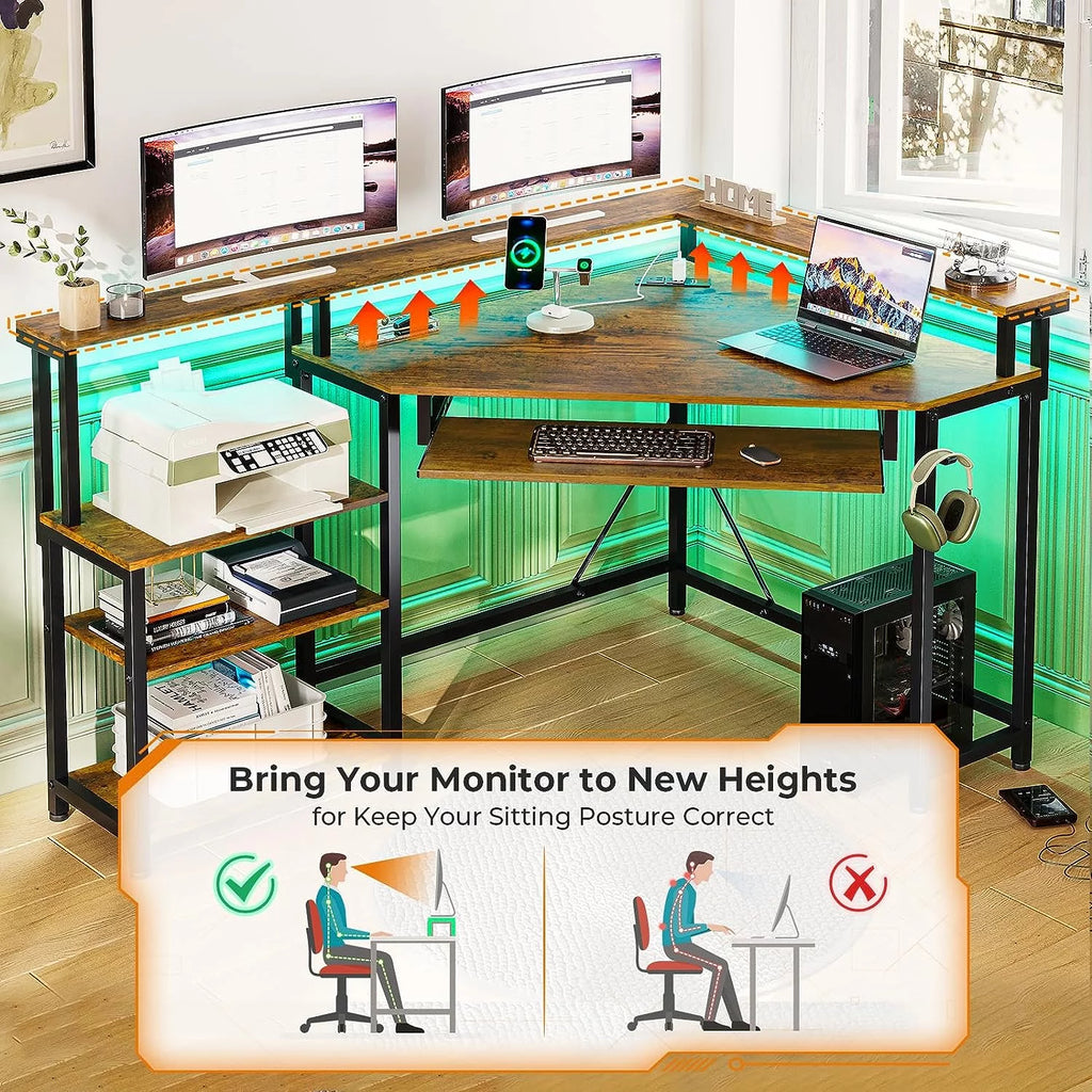 Rustic Brown Computer Desk with USB Charging Ports P65032