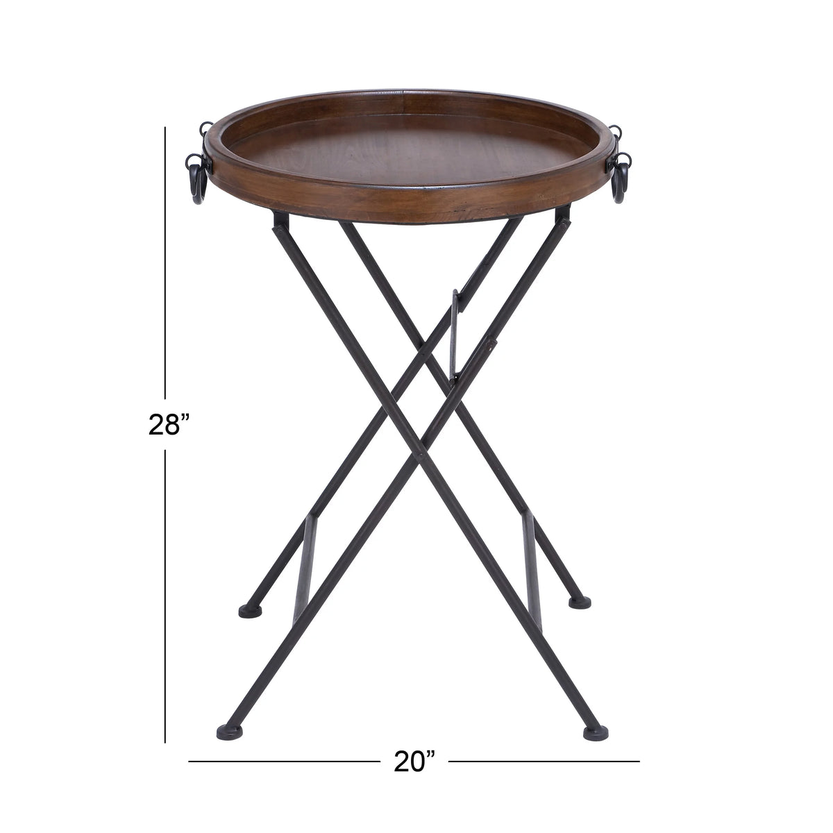 20" x 28" Black Metal Accent Table with Brown Wood Top U977