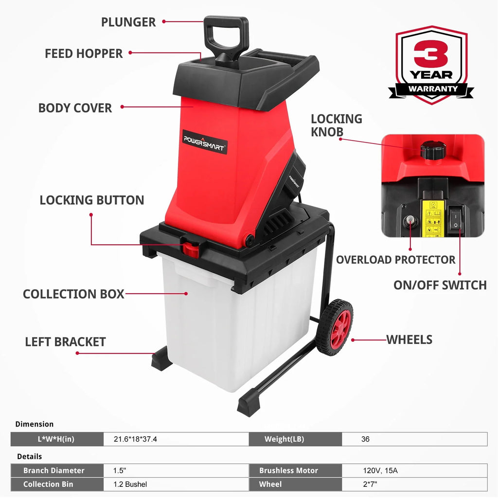 15-Amp Electric Wood Chipper Shredder and Mulcher P515