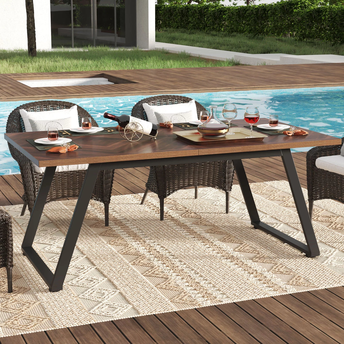 Rectangle Wooden Dining Table with Steel Legs W129685