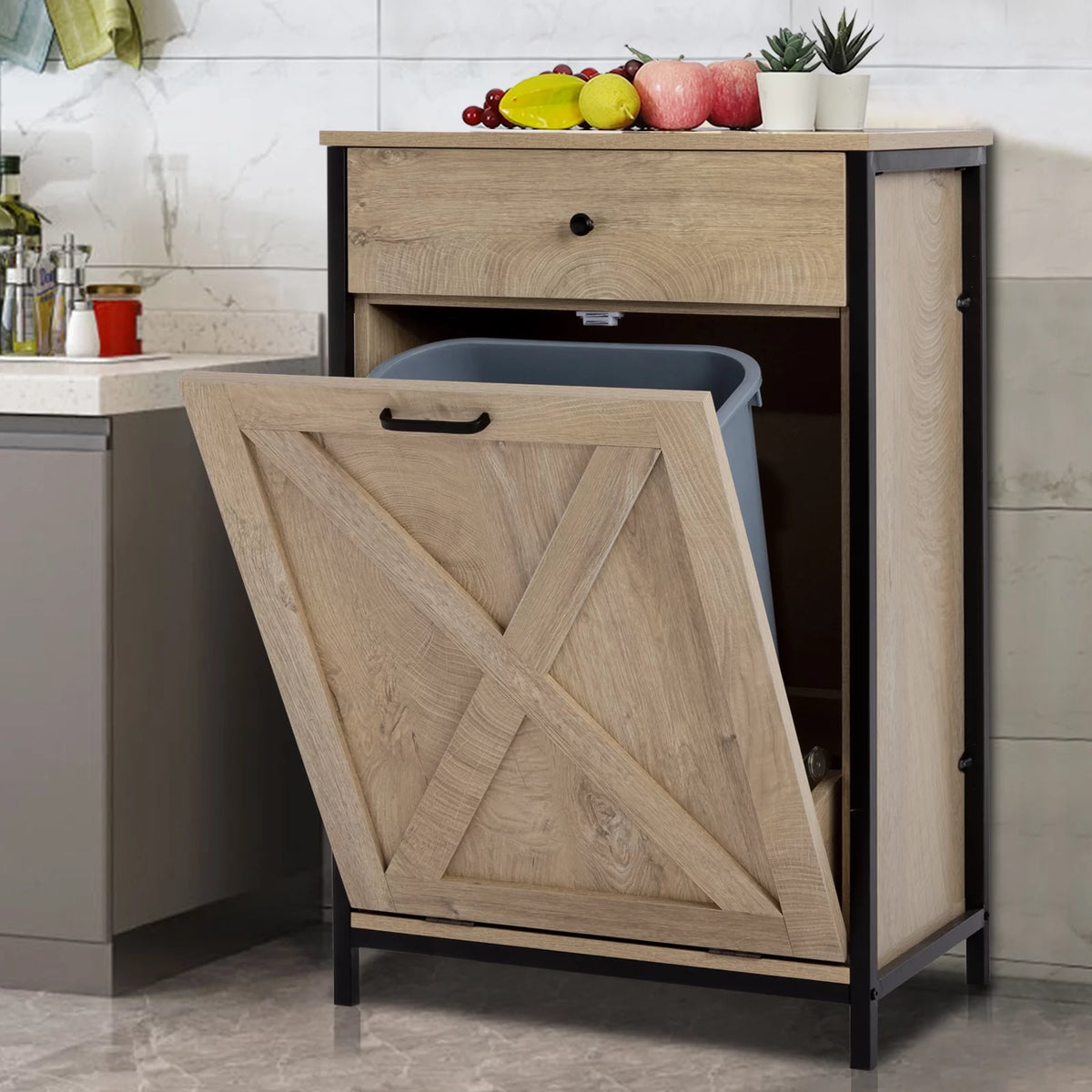 10 Gallon Tilt Out Trash Cabinet Wood Kitchen Island Storage C6543