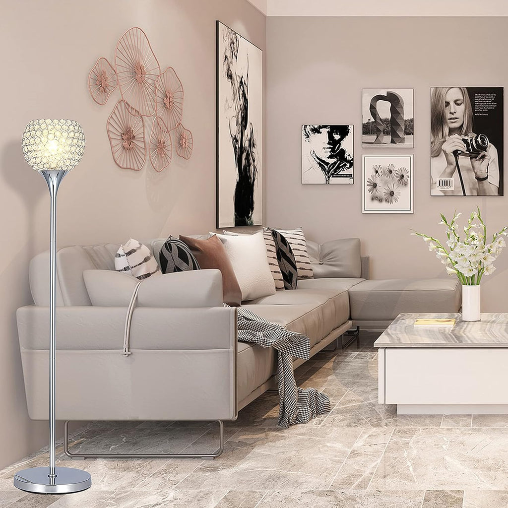 Crystal 1-Light Chrome Finish Floor Lamp with LED Bulb Q42145