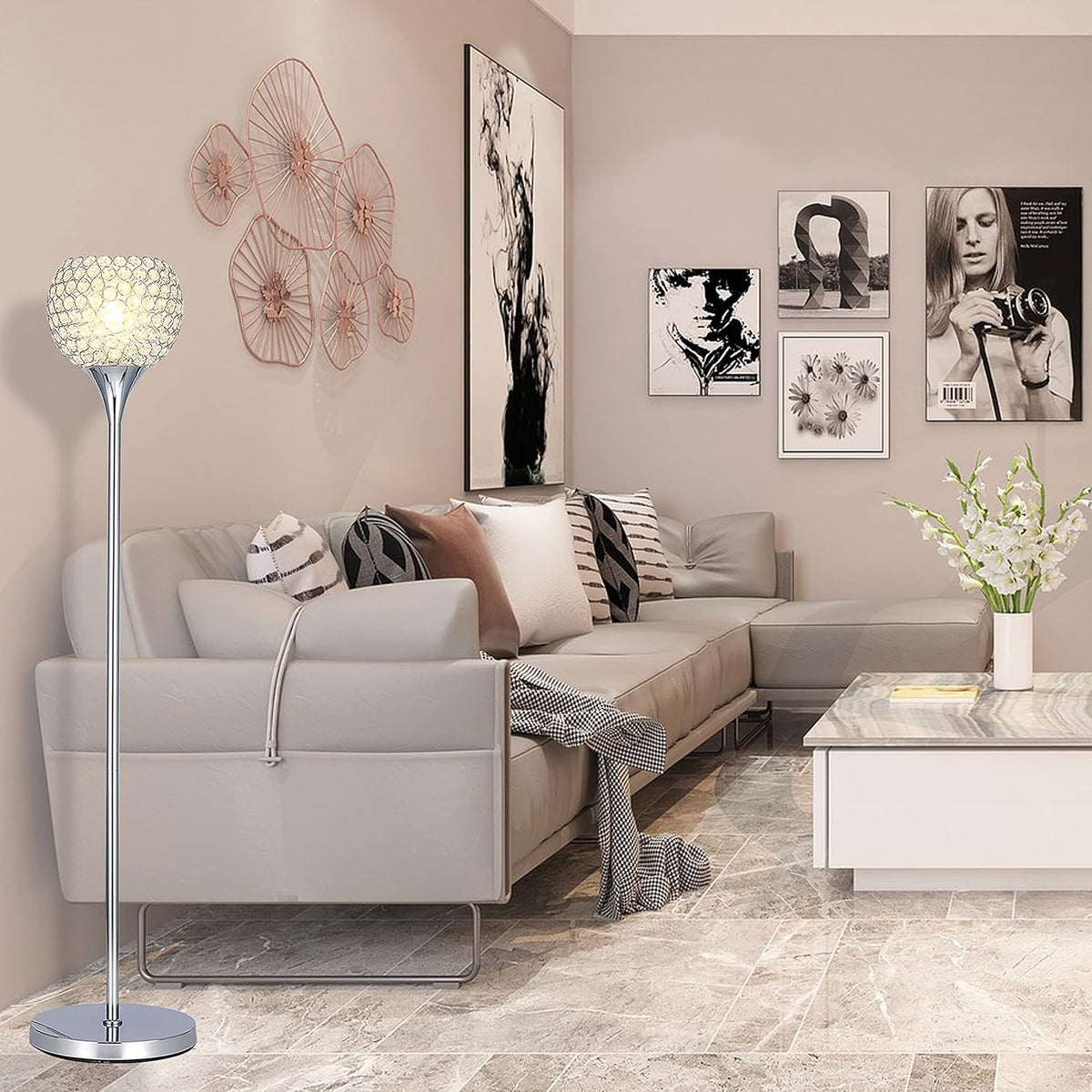 Crystal 1-Light Chrome Finish Floor Lamp with LED Bulb Q42145
