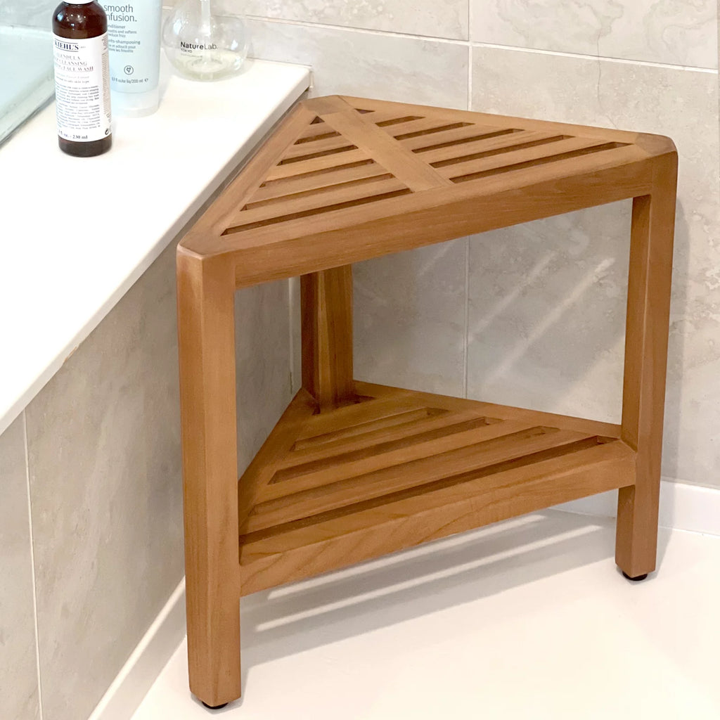 Solid Teak Corner Shower Stool Side Table L3585