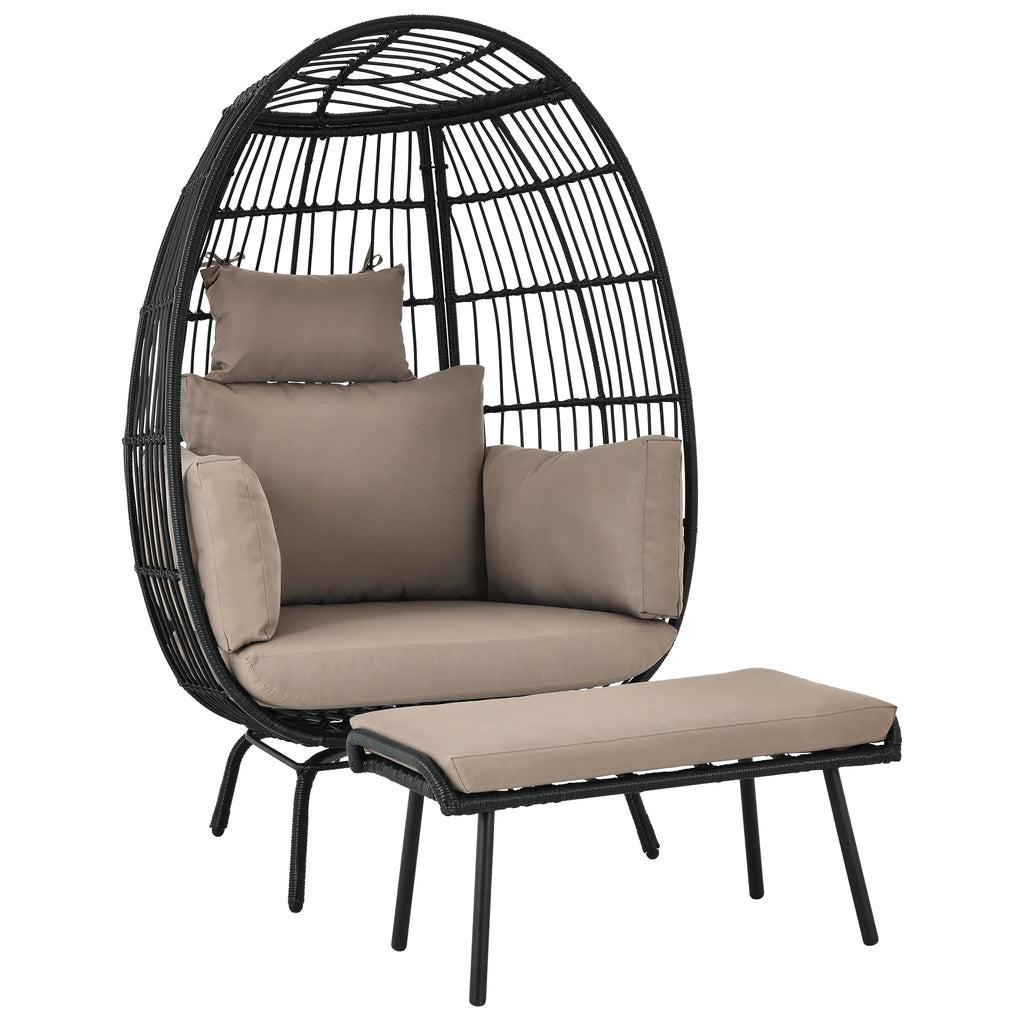 Wicker Egg Chair with Ottoman, Stand, Cushions S44733