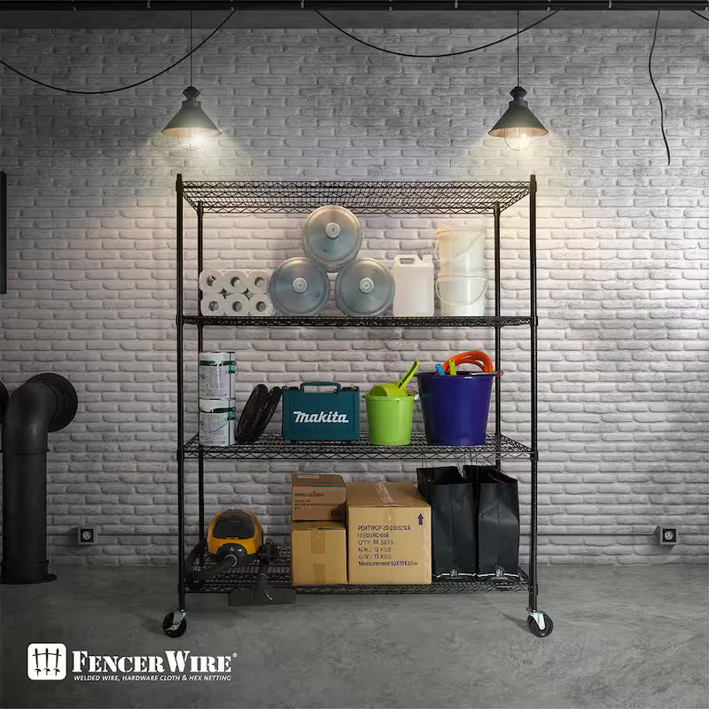 Black 4-Tier Metal Storage Shelving Unit with Casters V97045