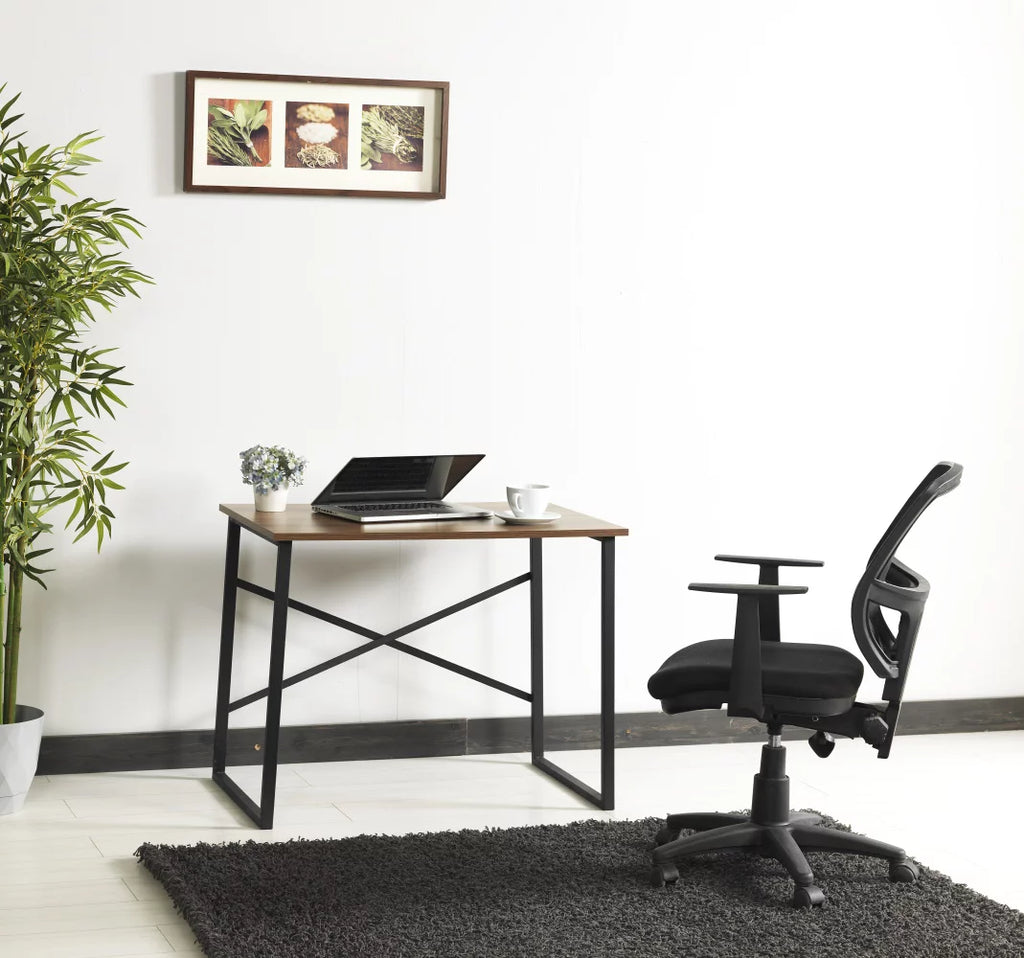 Black Metal Frame 35" Wooden Top Writing and Computer Desk B31823