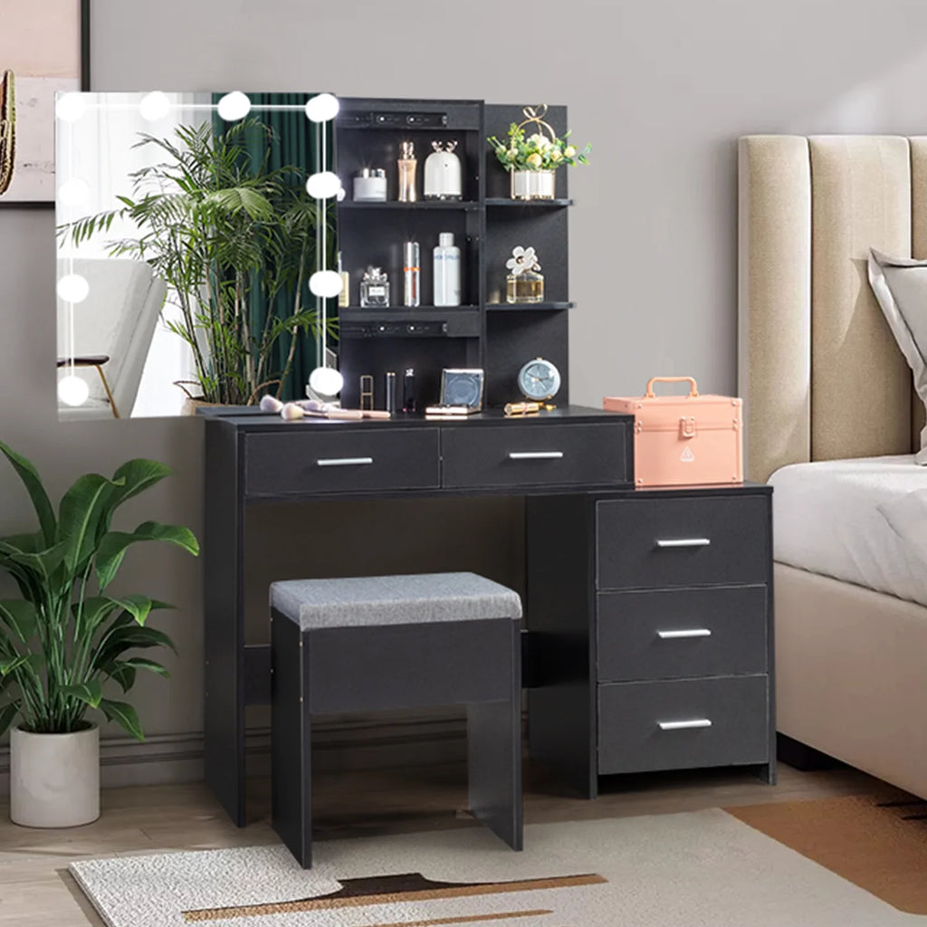 White Makeup Vanity Table Set with Sliding Mirror A7550