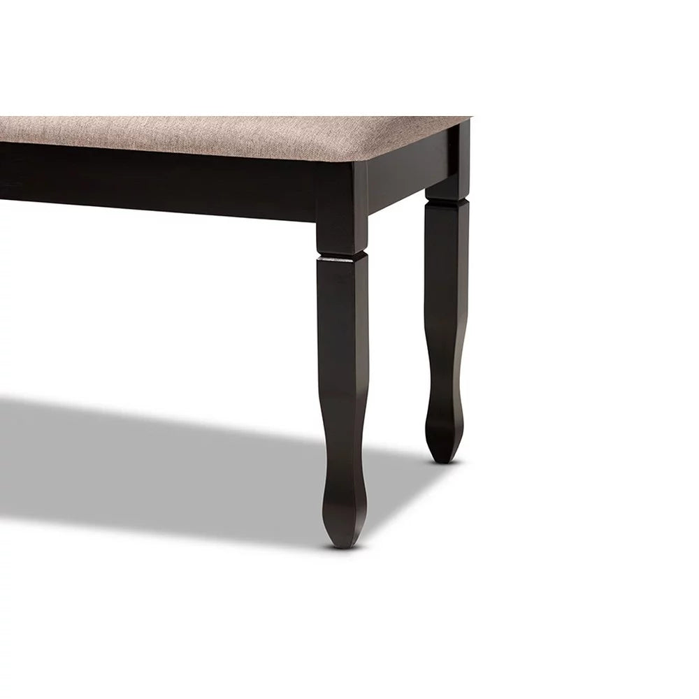 Sand Fabric Upholstered Dark Brown Wood Dining Bench A162