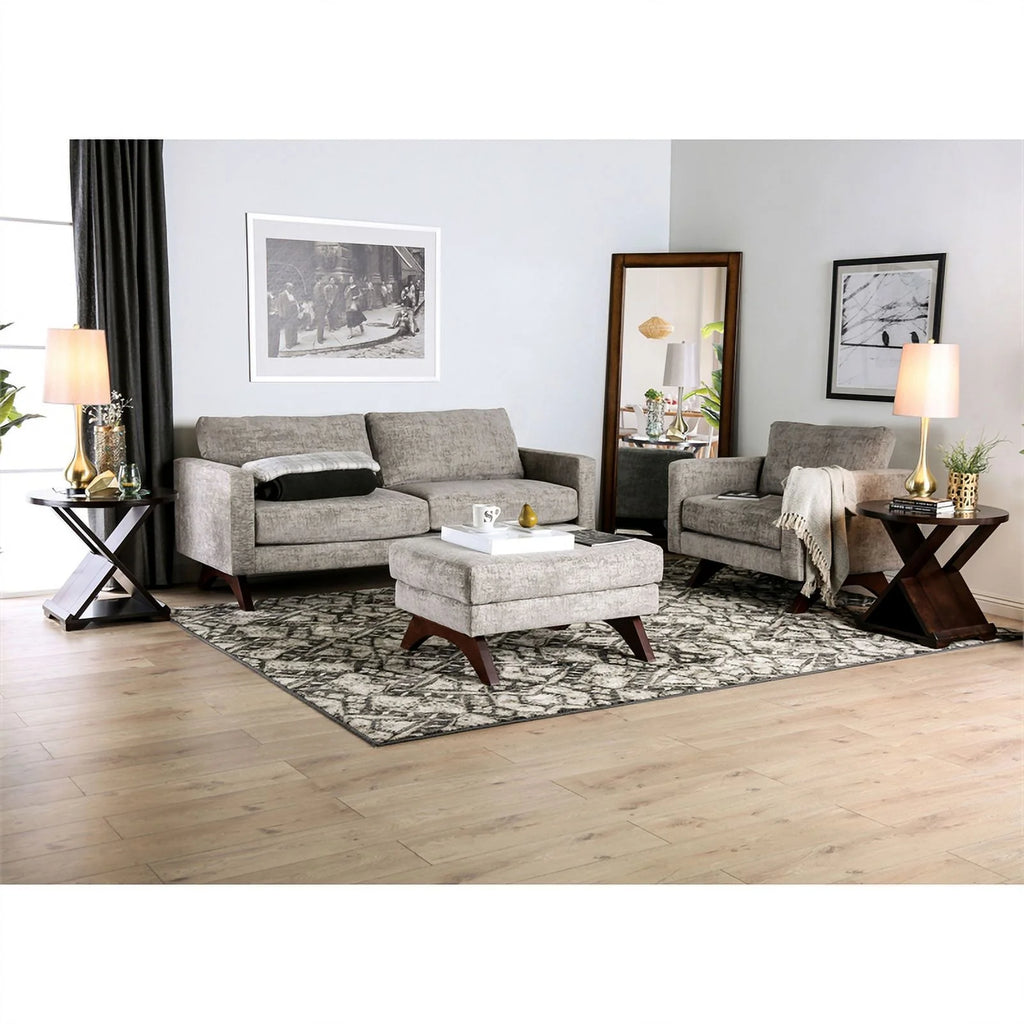 Gray Wooden Feet Ottoman X43290