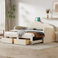 Beige Upholstered Daybed with Storage Drawers and Trundle W5203