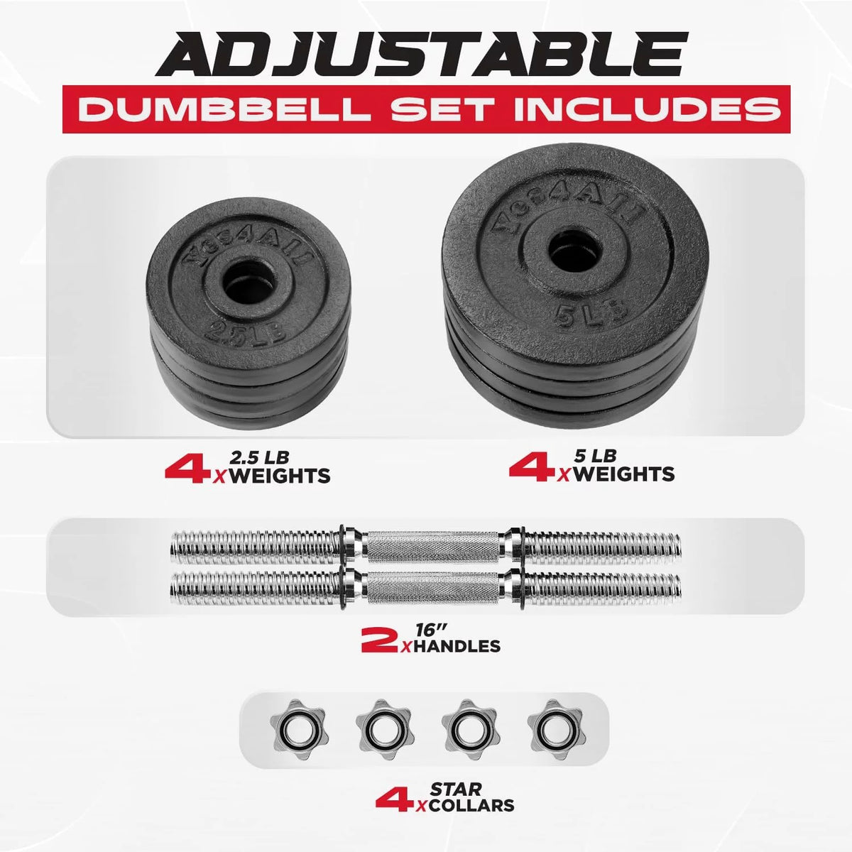 50 lbs Adjustable Cast Iron Dumbbell Set C158