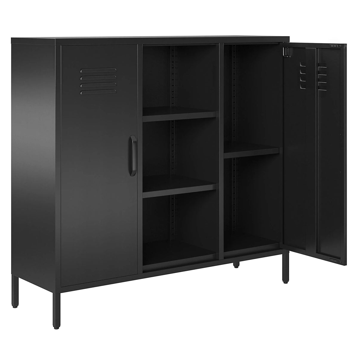 2 Door Metal Locker Accent Storage Cabinet with Bookcase, Black I937218