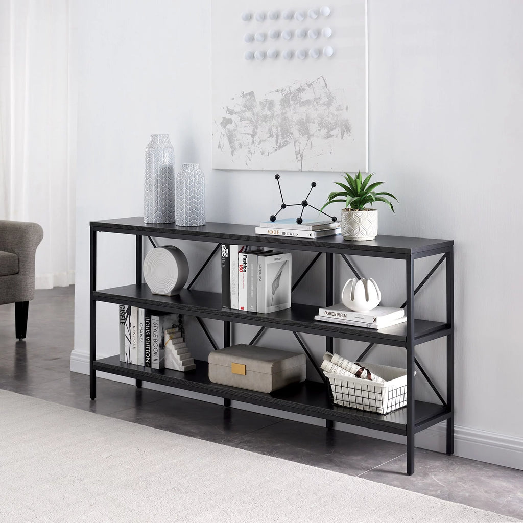 Blackened Bronze Black Grain Rectangular Console Table Y3876