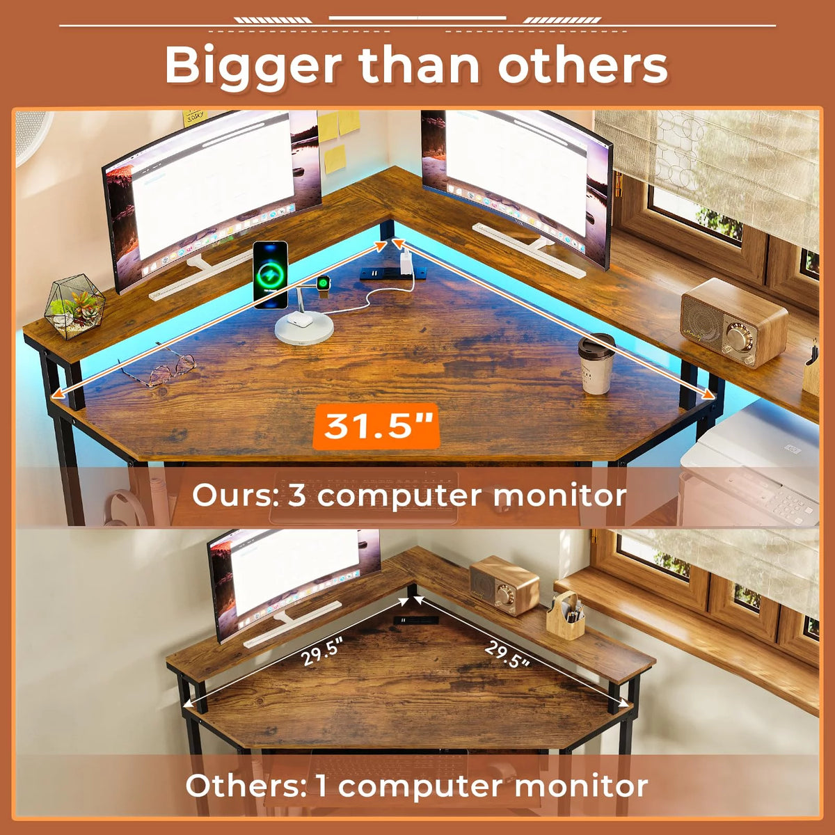 Rustic Brown Computer Desk with USB Charging Ports P65032