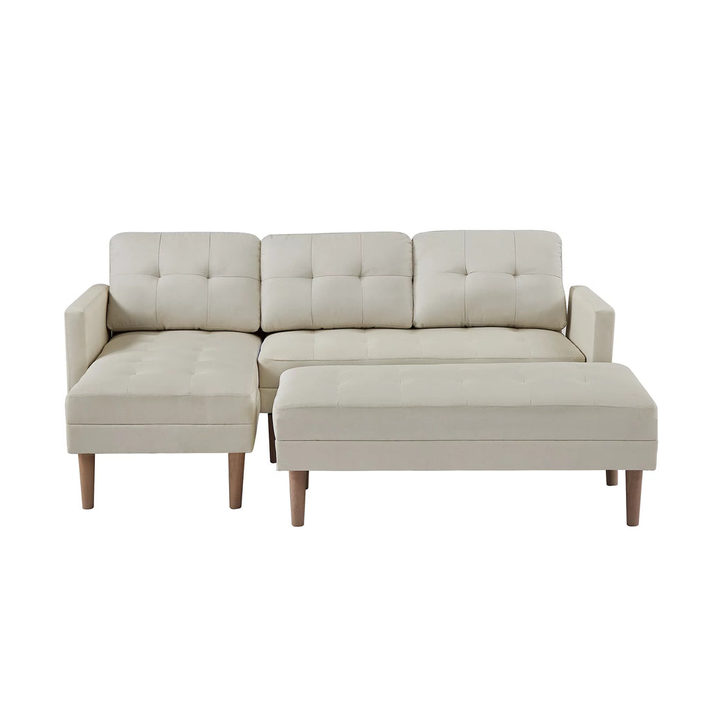 Beige Fabric Reversible Sleeper Sectional Sofa Bed J1649