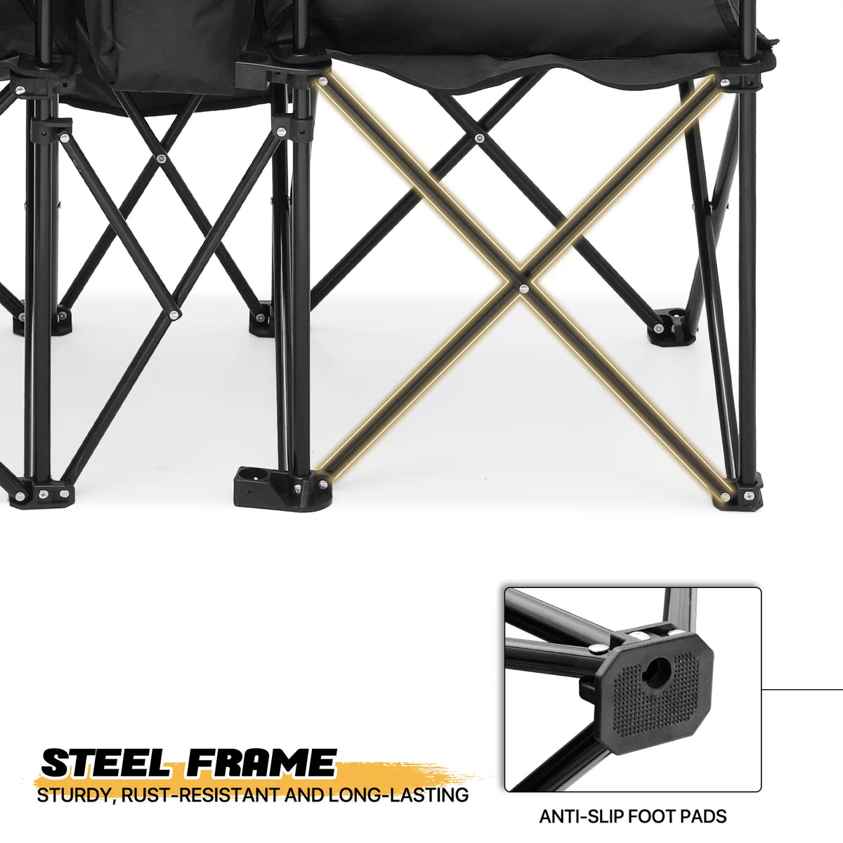 Portable Double Folding Chair with Umbrella, Cooler Bag & Carry Bag, Black H695