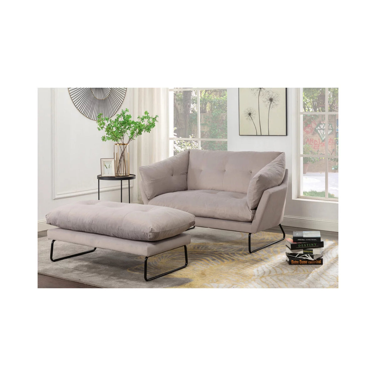 Velvet Loveseat and Ottoman U4658