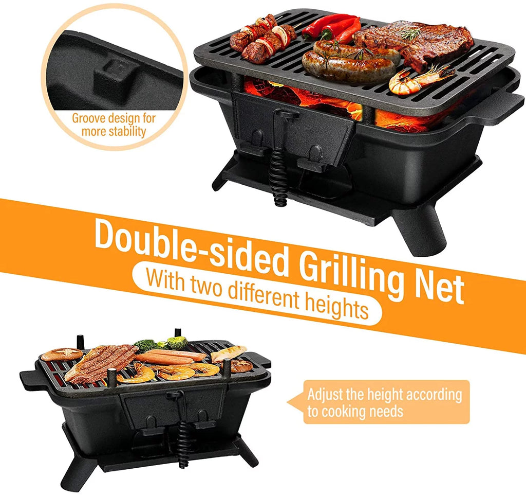 Charcoal Grill, Portable BBQ Grill with Double-sided Grilling Net I48540