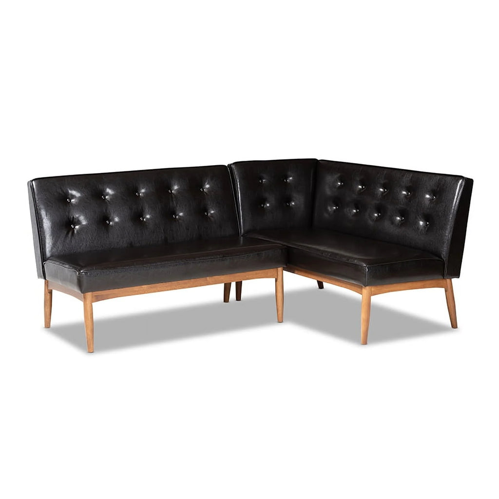 Dark Brown Faux Leather 2-Piece Wood Dining Nook Banquette Set D4897