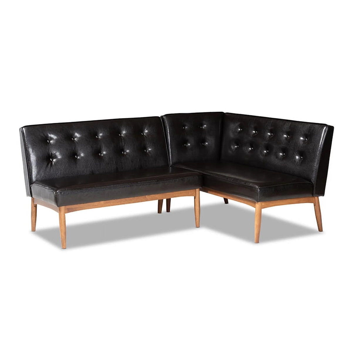 Dark Brown Faux Leather 2-Piece Wood Dining Nook Banquette Set D4897