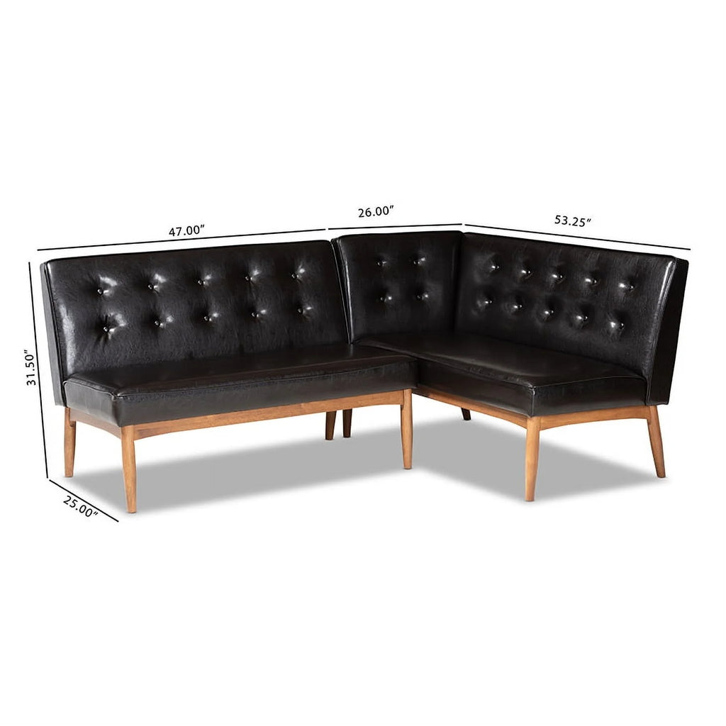 Dark Brown Faux Leather 2-Piece Wood Dining Nook Banquette Set D4897