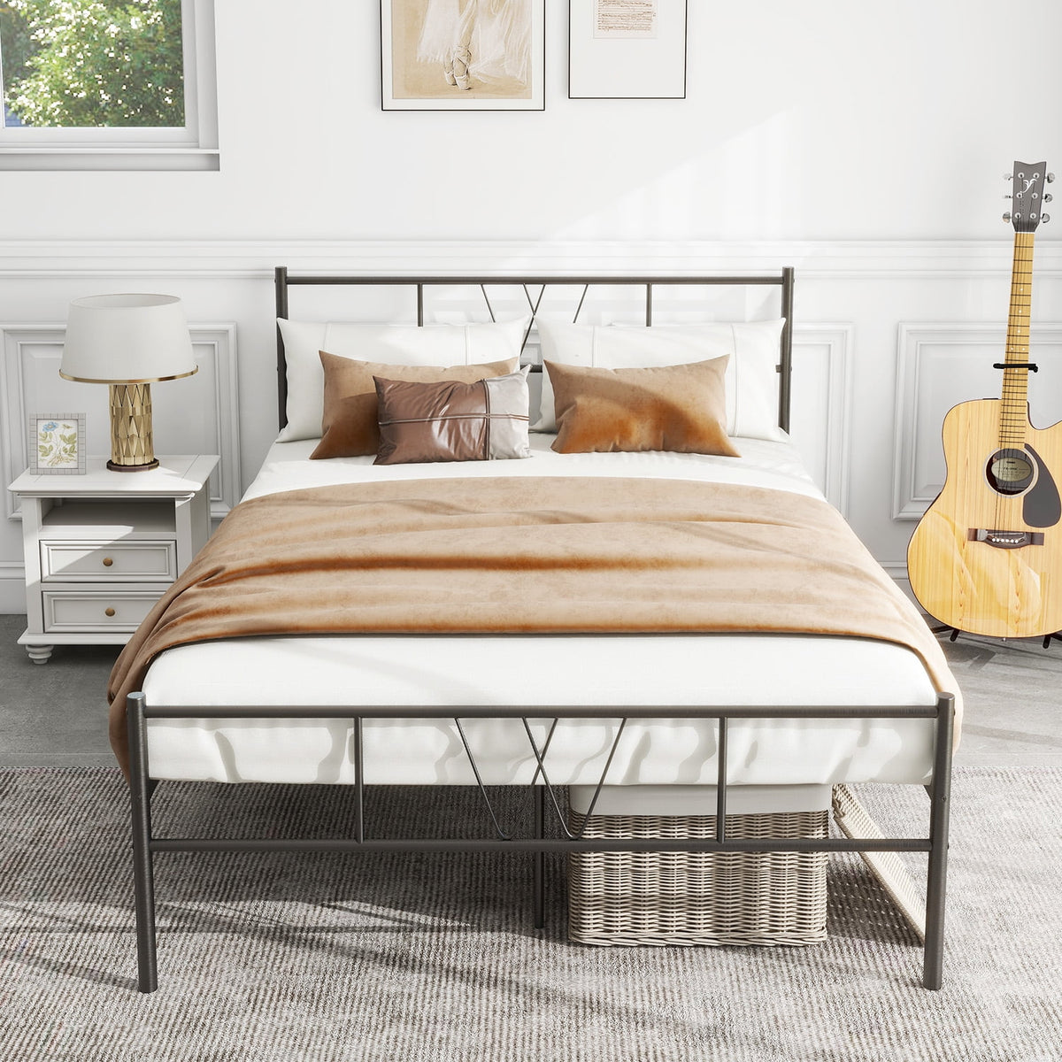 Queen Size Black Metal Platform Bed Frame R28272