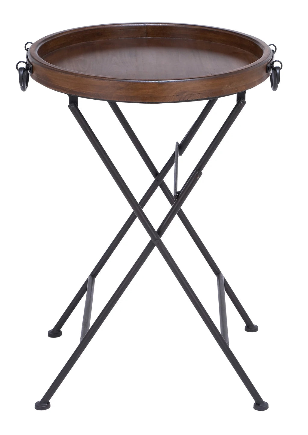 20" x 28" Black Metal Accent Table with Brown Wood Top U977