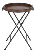 20" x 28" Black Metal Accent Table with Brown Wood Top U977