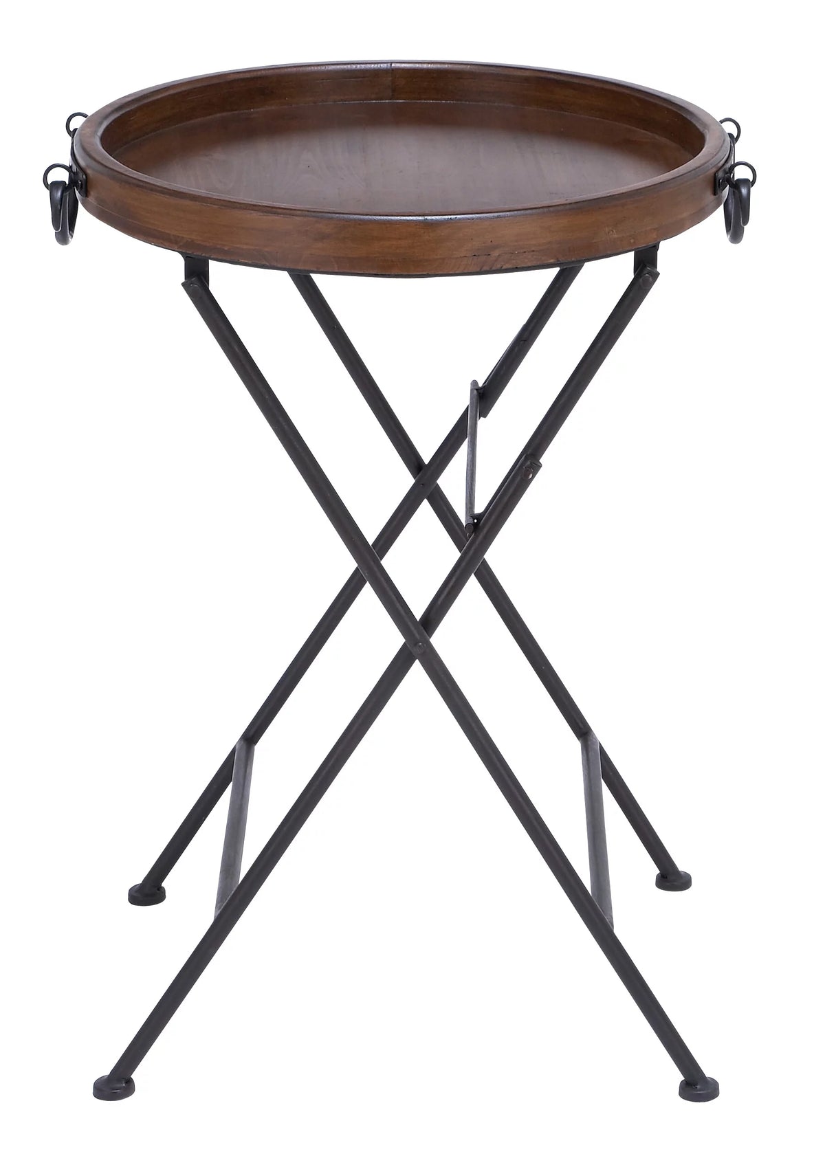 20" x 28" Black Metal Accent Table with Brown Wood Top U977