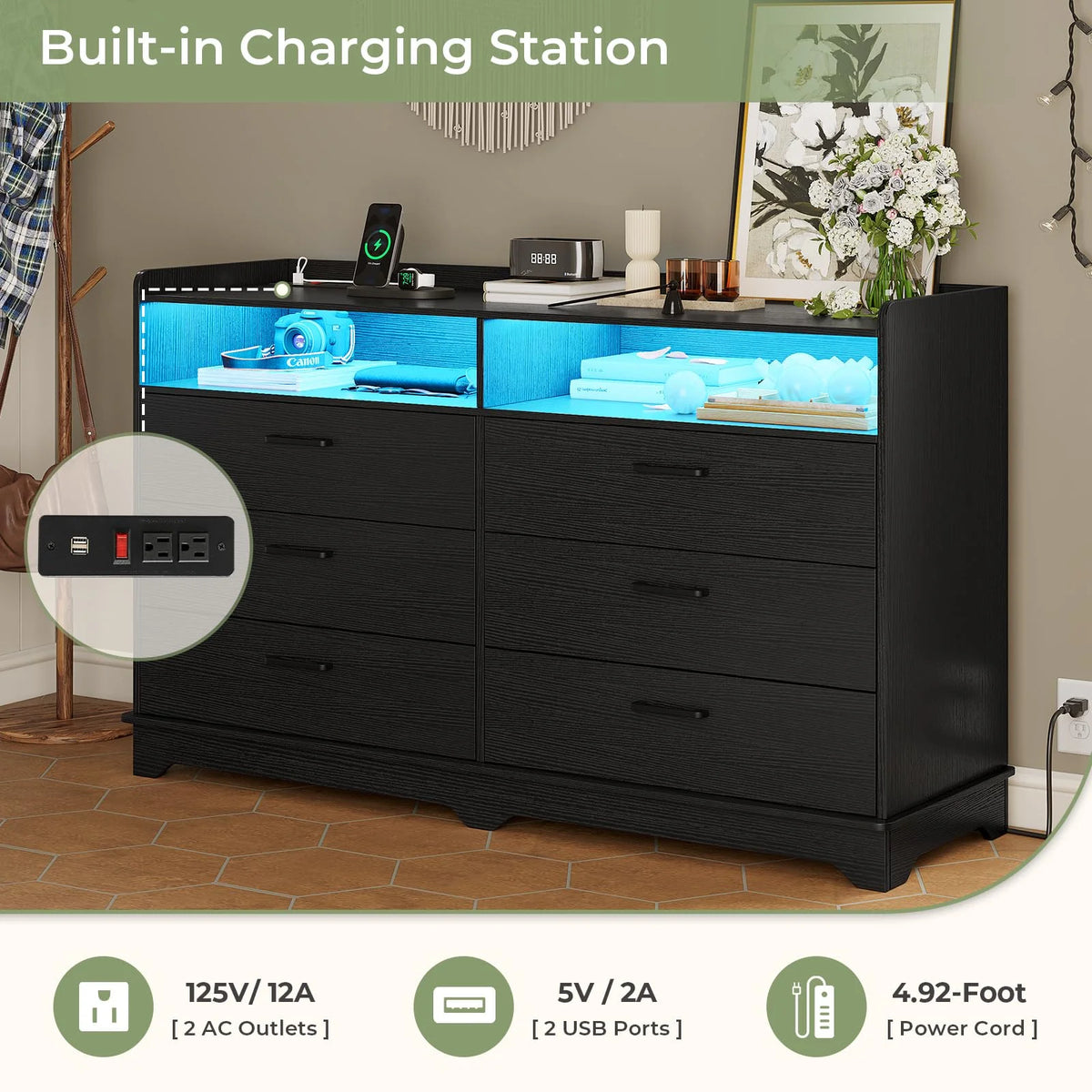 Black 6 Drawer Dresser Z99449
