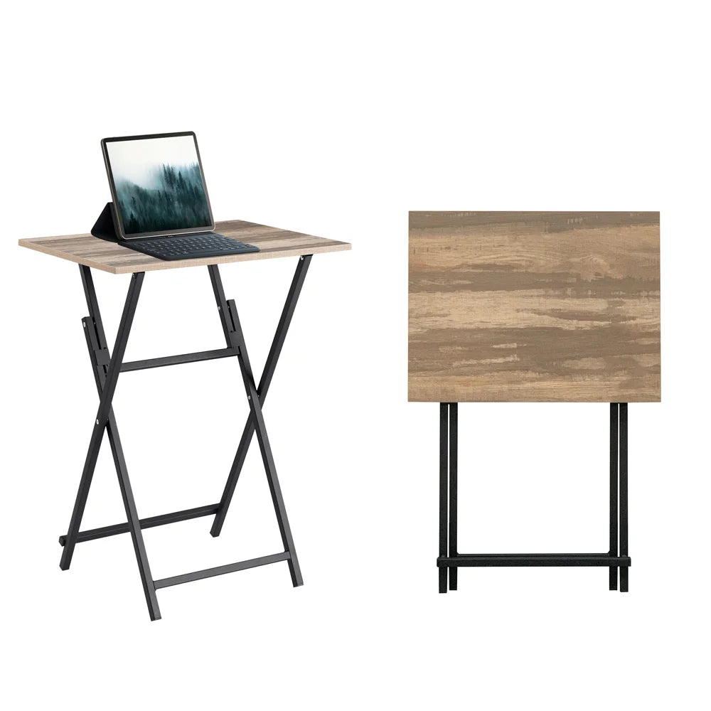 2-Piece Folding TV Tray Table Portable Sofa Side Table Rustic Brown and Black S133