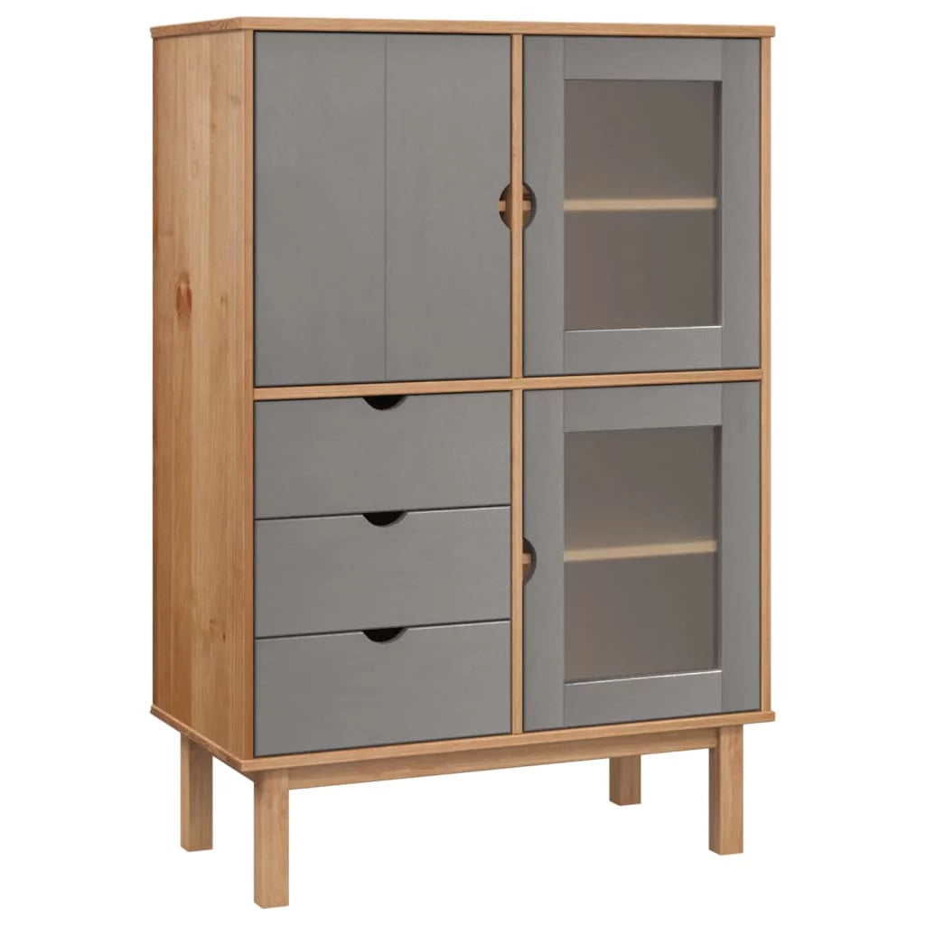 Brown and Gray Solid Wood Pine Highboard Y8856