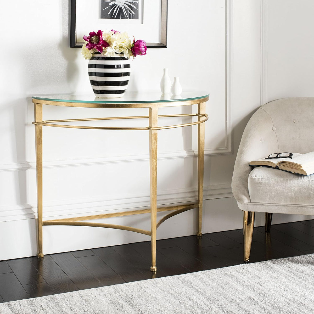 Antique Gold Glass Console Table O26608